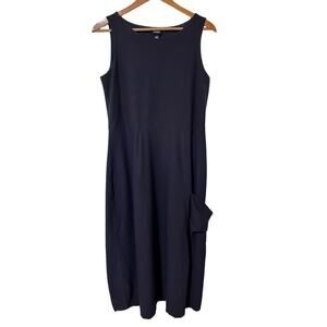 Eileen Fisher Midi Jersey Shift Dress Size M Navy Ethical‎ Stretch Sustainable